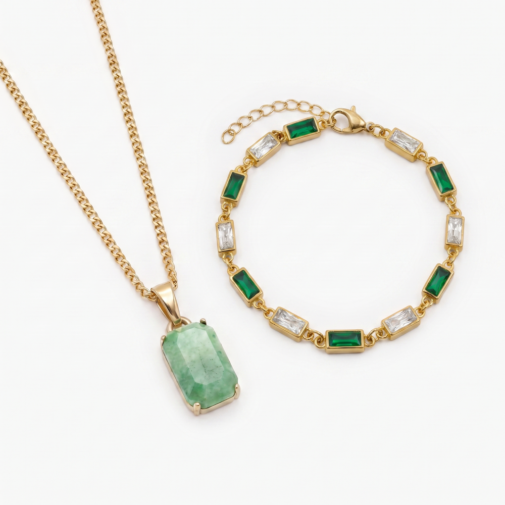 Aurora X Verd Set in gold — Aurora pendant and Verd bracelet