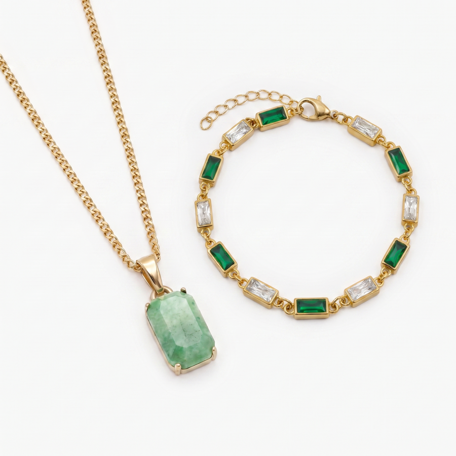 Aurora X Verd Set in gold — Aurora pendant and Verd bracelet