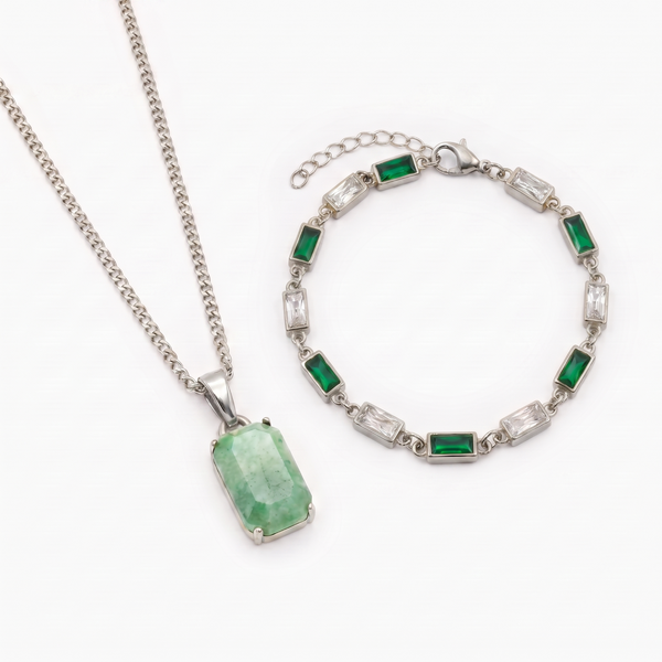 Aurora X Verd Set in silver — Aurora pendant and Verd bracelet
