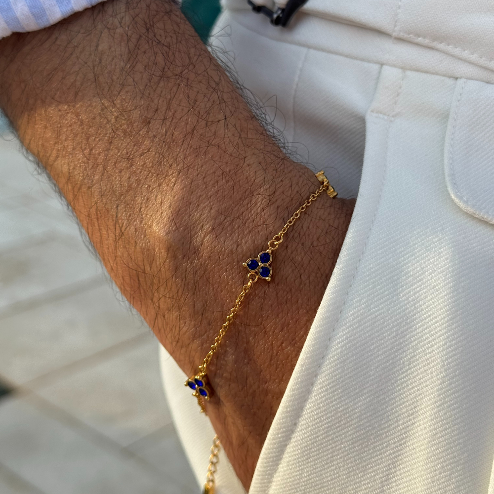 Blue Clover Bracelet (Gold)