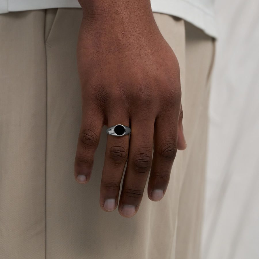 Oval Black Ring (Silber)