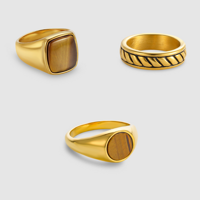 Rope x Oval x King Tiger's Eye Ring Stack