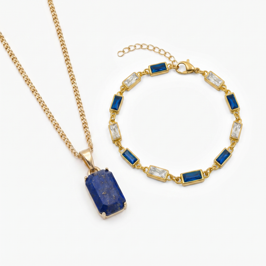 Ultramarine X Azure Set in gold — Ultramarine pendant and Azure bracelet