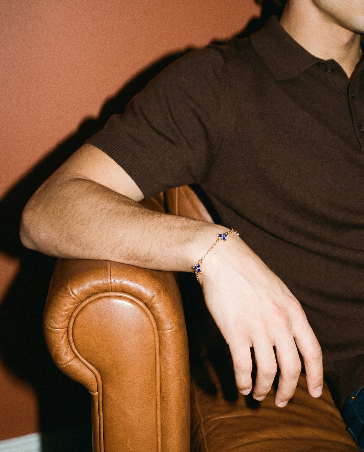 Blue Clover Bracelet (Gold), worn