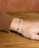 Blue Clover Bracelet (Silver), worn