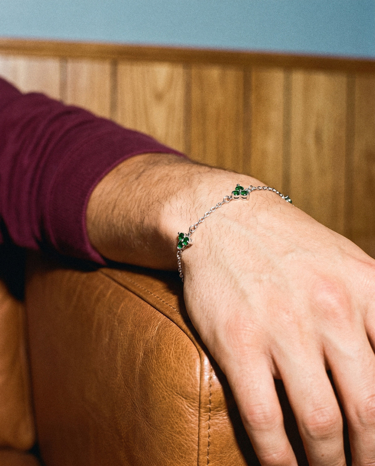 Green Clover Bracelet (Silver), worn