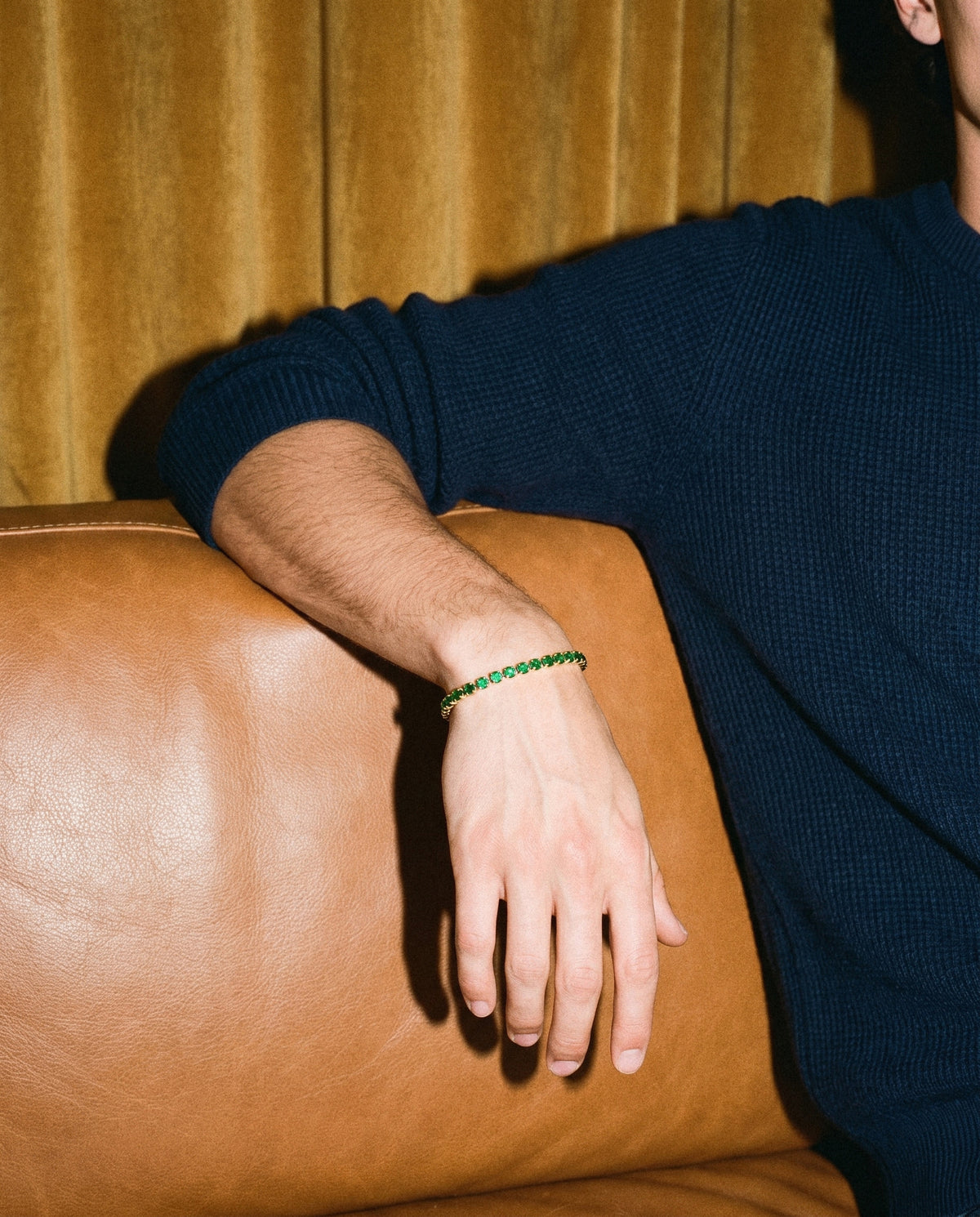 Tennis Green Bracelet (Gold), worn