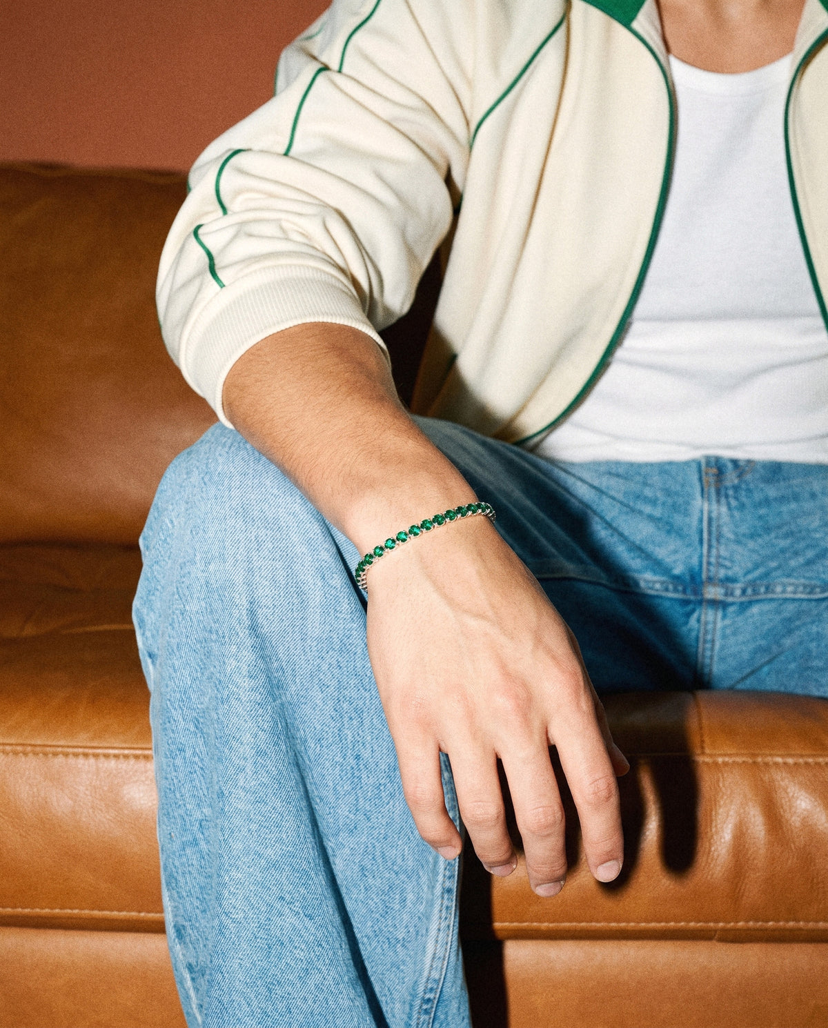 Tennis Green Bracelet (Silver), worn