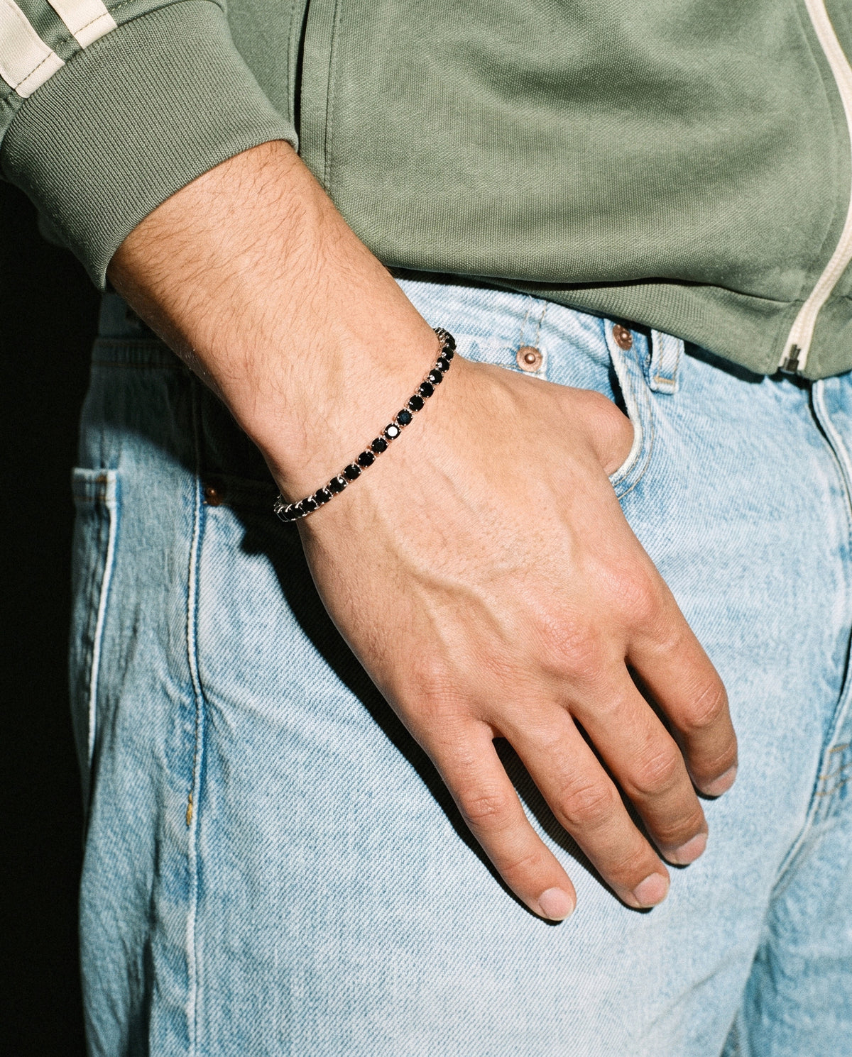 Tennis Black Bracelet (Silver), worn
