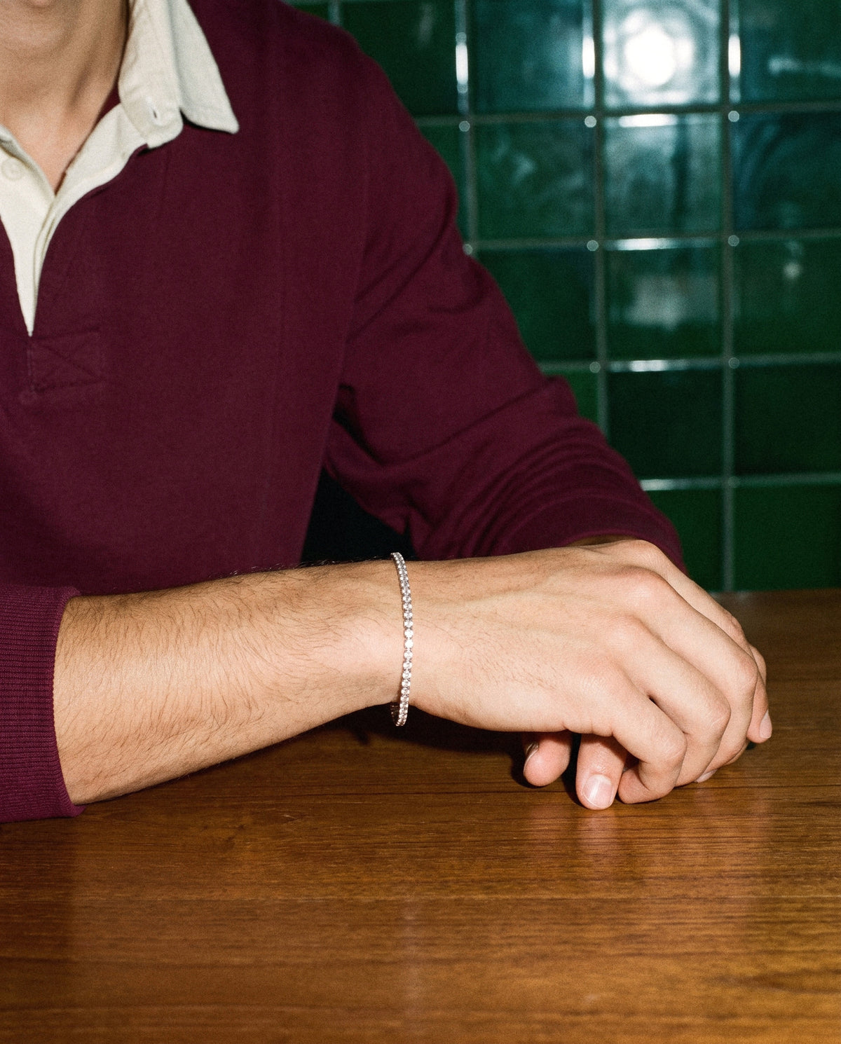 Tennis White Bracelet (Silver), worn