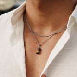 Horizon pendant with Cuban 3mm chain on model